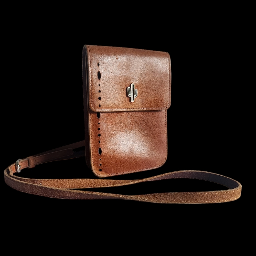Most Wanted Cactus Raw Leather Western  Boho Cellphone Crossbody Purse